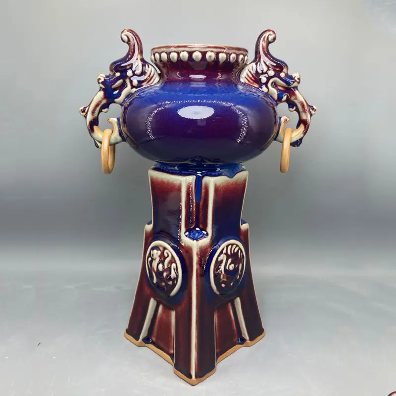 Ancient coin vase Ceramic vase ornamental vase handicrafts Jun porcelain has ice cracks open pieces