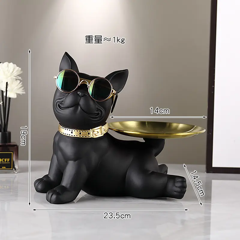 Cool French Bulldog Butler Décor with Tray Big Mouth Dog Statue Home Décor Storage Box Animal Gift Resin Sculputre Figurine Art