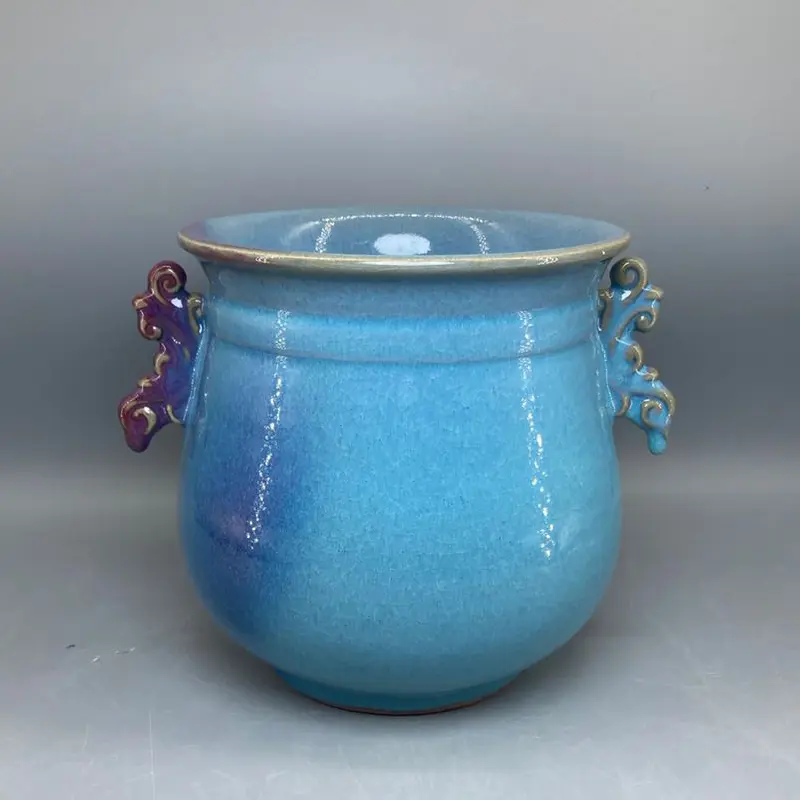 Ancient coin vase Ceramic vase ornamental vase handicrafts Jun porcelain has ice cracks open pieces