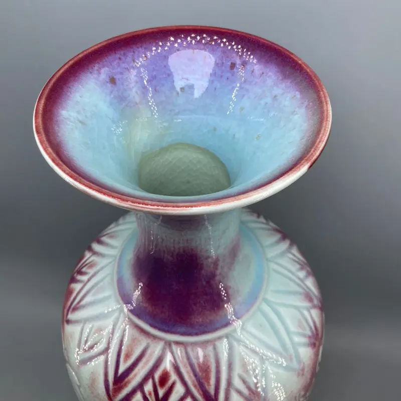 Jun Porcelain Embossed Vase, Chinese Simple Home, Living Room Decoration, Ceramics Flower Container