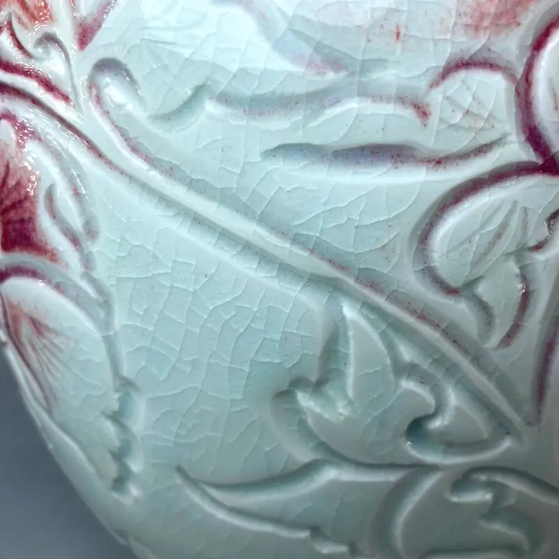 Jun Porcelain Embossed Vase, Chinese Simple Home, Living Room Decoration, Ceramics Flower Container