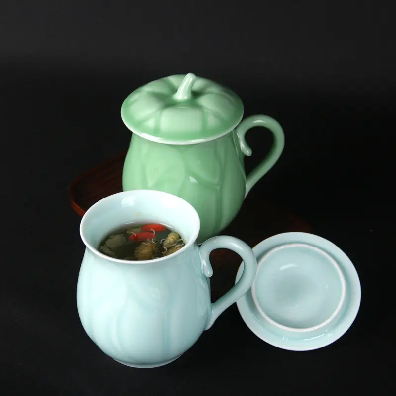 Celadon office tea cup lotus leaf with lid cup water cup tea cup tea drinking cup coffee cup
