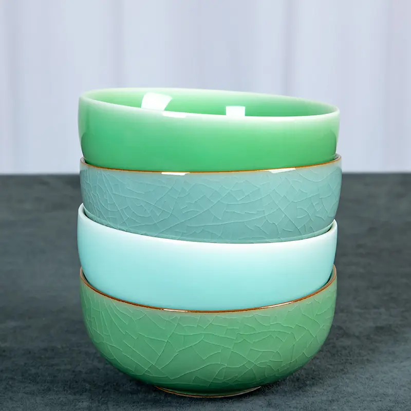 Ceramic bowl celadon for home large eating bowl creative tableware large bowl brother porcelain ice crack thick rice bowl