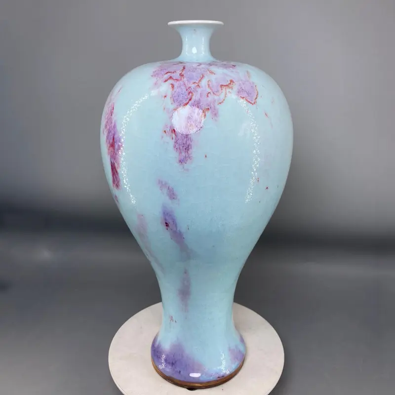 Flower Vase with Small Mouth and Big Belly, Porcelain Decoration, Ice Crack, Jun China Decoration, 35 cm