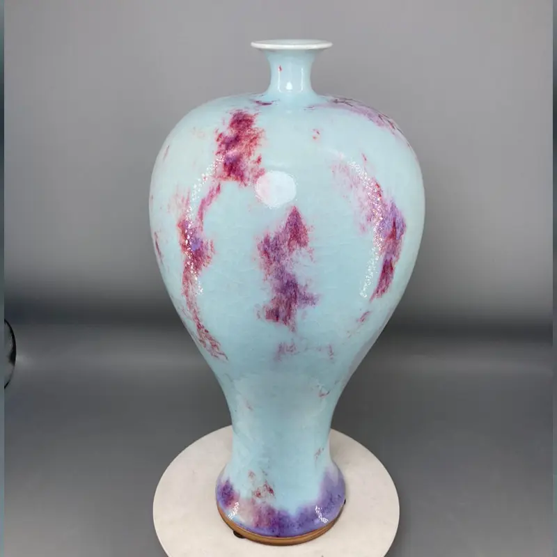 Flower Vase with Small Mouth and Big Belly, Porcelain Decoration, Ice Crack, Jun China Decoration, 35 cm