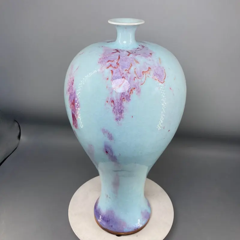 Flower Vase with Small Mouth and Big Belly, Porcelain Decoration, Ice Crack, Jun China Decoration, 35 cm