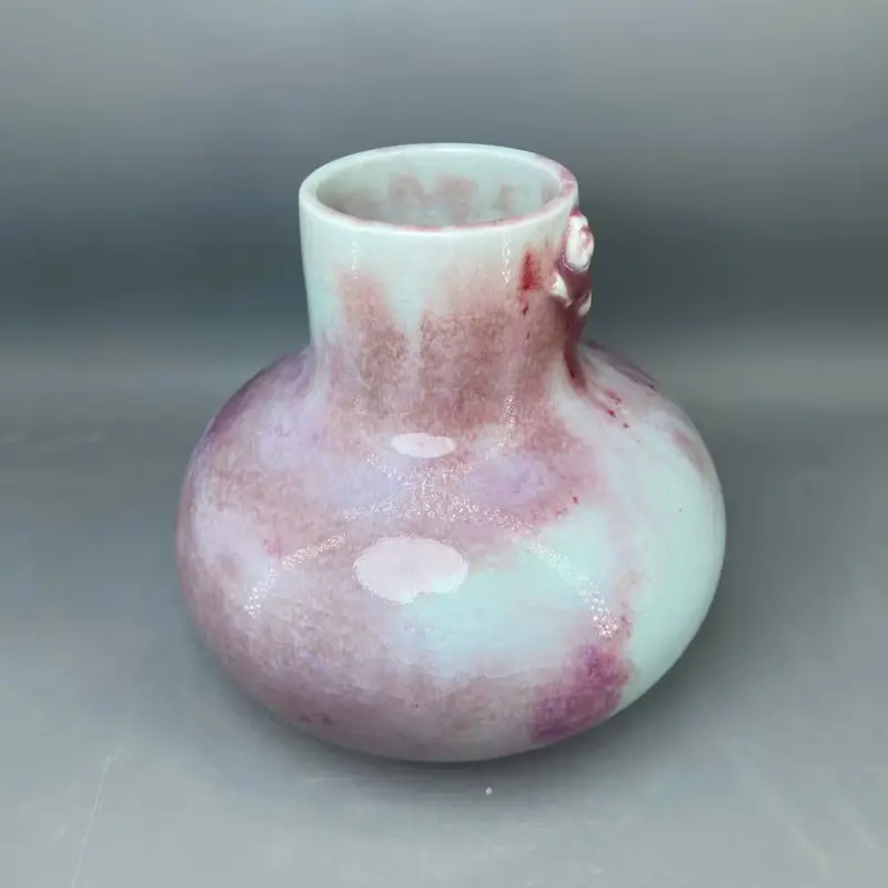 Deep red potbelly ceramic vase Jun China appreciation bottle handicrafts decoration High 18 cm