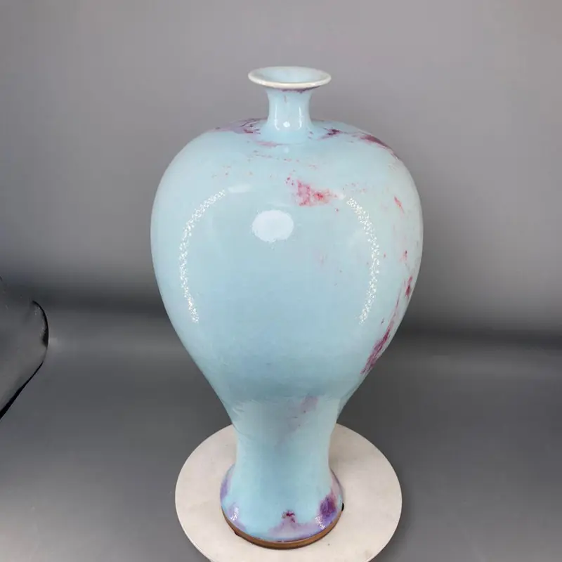 Flower Vase with Small Mouth and Big Belly, Porcelain Decoration, Ice Crack, Jun China Decoration, 35 cm