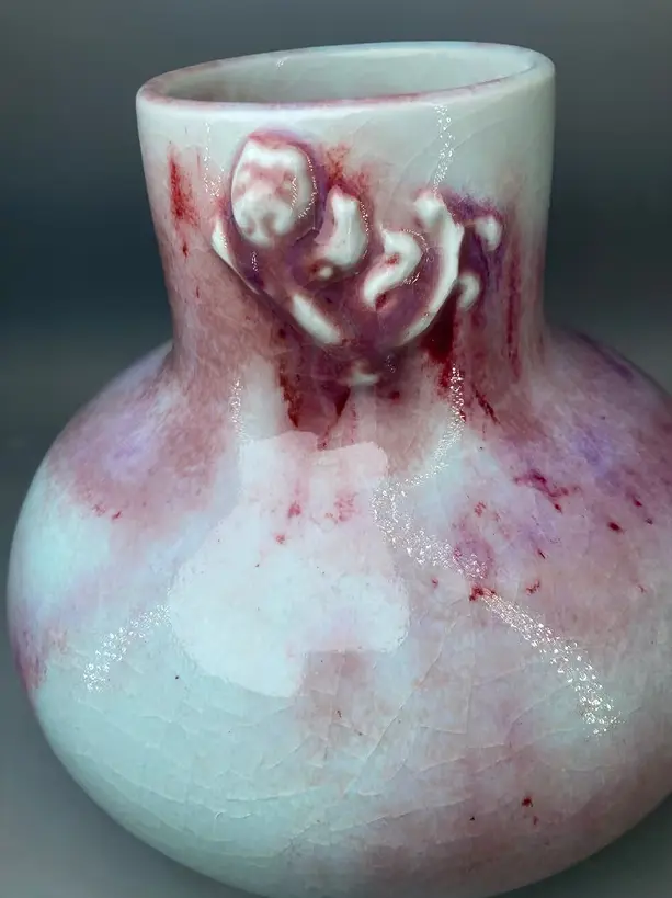 Deep red potbelly ceramic vase Jun China appreciation bottle handicrafts decoration High 18 cm