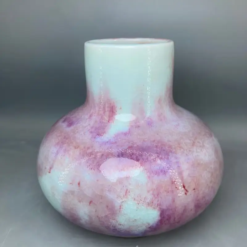 Deep red potbelly ceramic vase Jun China appreciation bottle handicrafts decoration High 18 cm