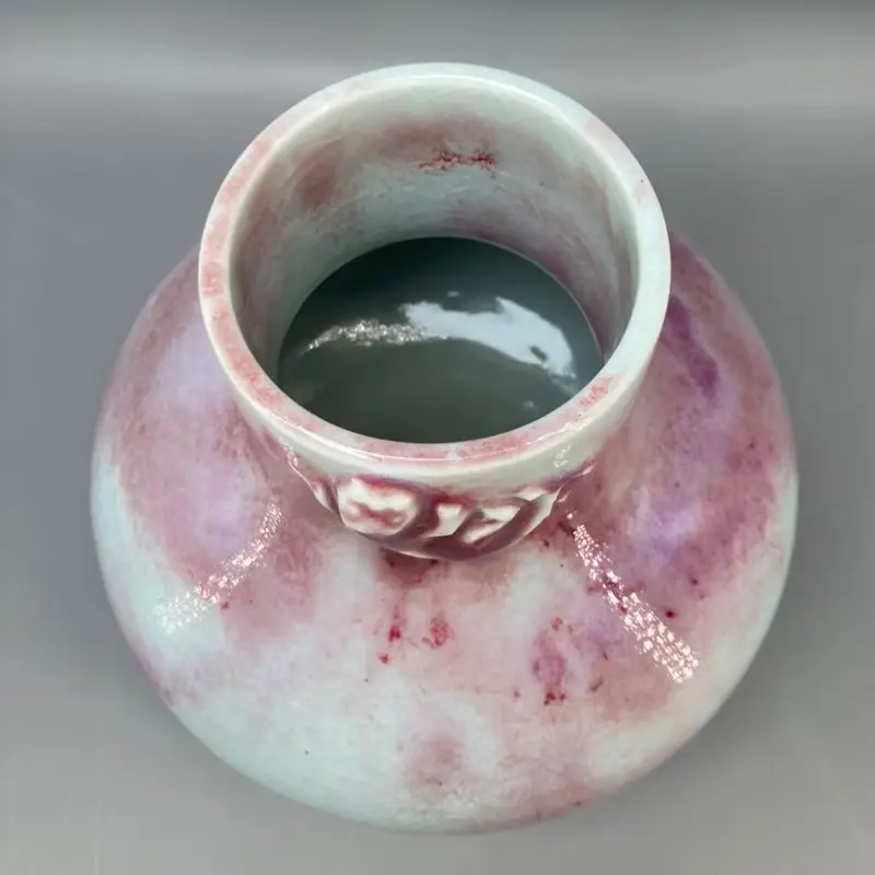 Deep red potbelly ceramic vase Jun China appreciation bottle handicrafts decoration High 18 cm