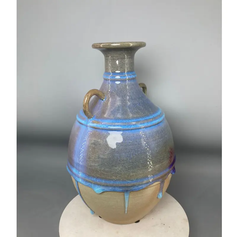 Double-Ear Ceramic Vase for Decoration, Crafts Porcelain, Living Room, Flower Arrangement, Affordable Luxury, Antique Celadon