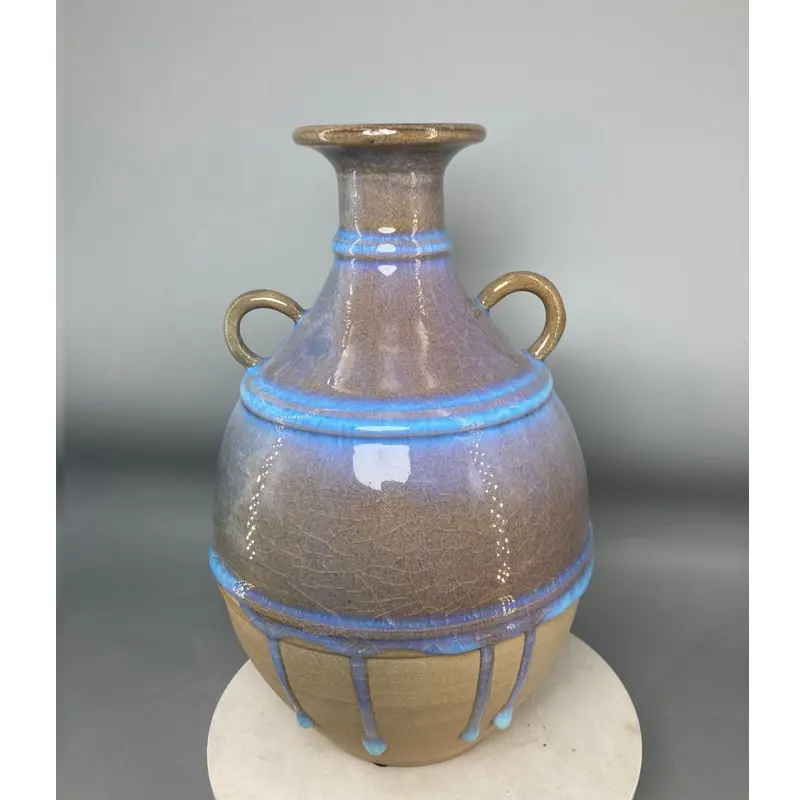 Double-Ear Ceramic Vase for Decoration, Crafts Porcelain, Living Room, Flower Arrangement, Affordable Luxury, Antique Celadon