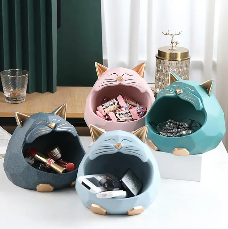 3D Sculpture Cat Statue, Table Decoration Accessories, Storage Box, Money Box, Coin Bank Figurine Decor, Home Room Decorations