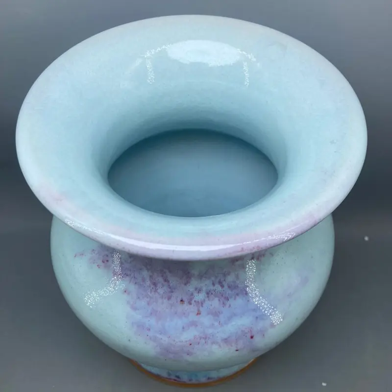 Large mouth porcelain vase Jun porcelain decoration bottle interior decoration ice crack open slice ore glaze water Flower Vase