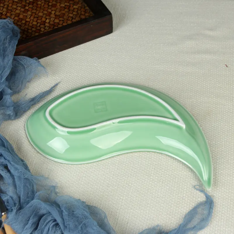 Celadon tableware for home plate plate plate ceramic chinoiserie creative dinner plate fish plate steamed fish stepless platter