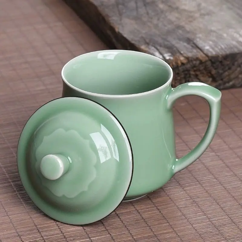 Celadon tea cup for home tea cup ceramic large water cup with lid office cup personal conference cup