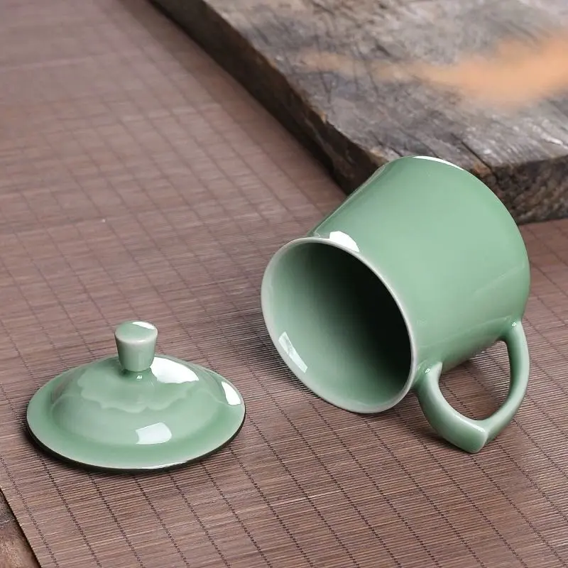 Celadon tea cup for home tea cup ceramic large water cup with lid office cup personal conference cup