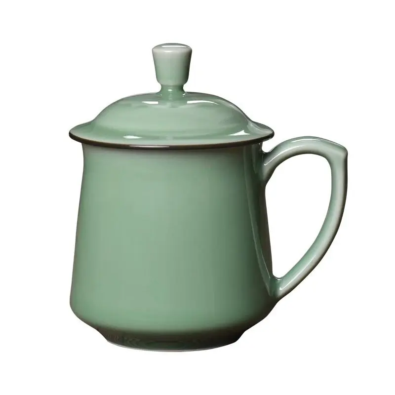 Celadon tea cup for home tea cup ceramic large water cup with lid office cup personal conference cup