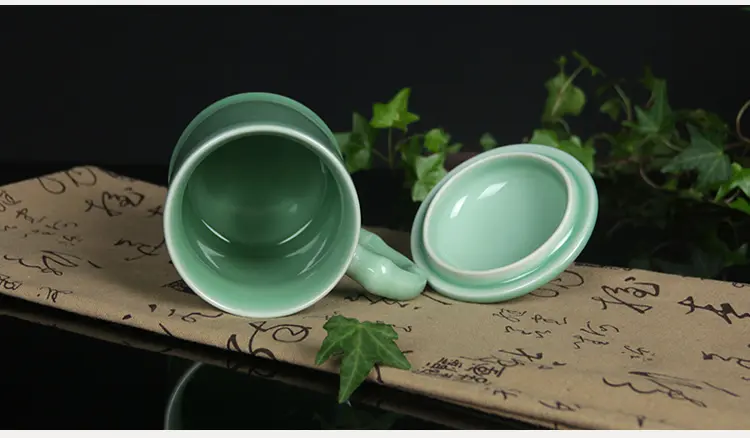 Celadon water Cup purple sand ice crack tea cup ceramic personal tea cup with cover mug coffee cup