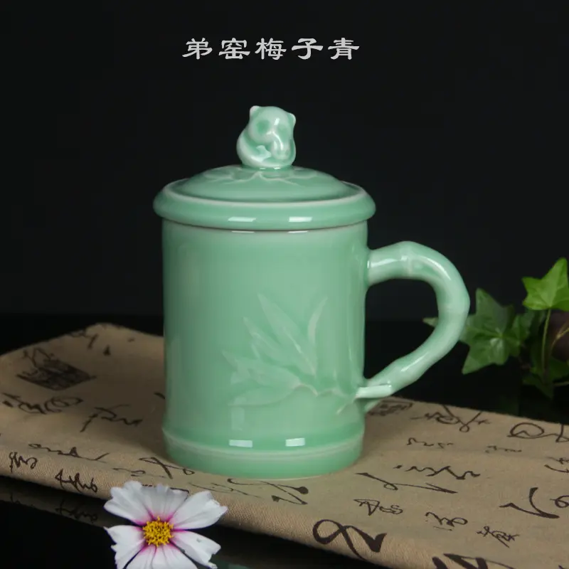 Celadon water Cup purple sand ice crack tea cup ceramic personal tea cup with cover mug coffee cup