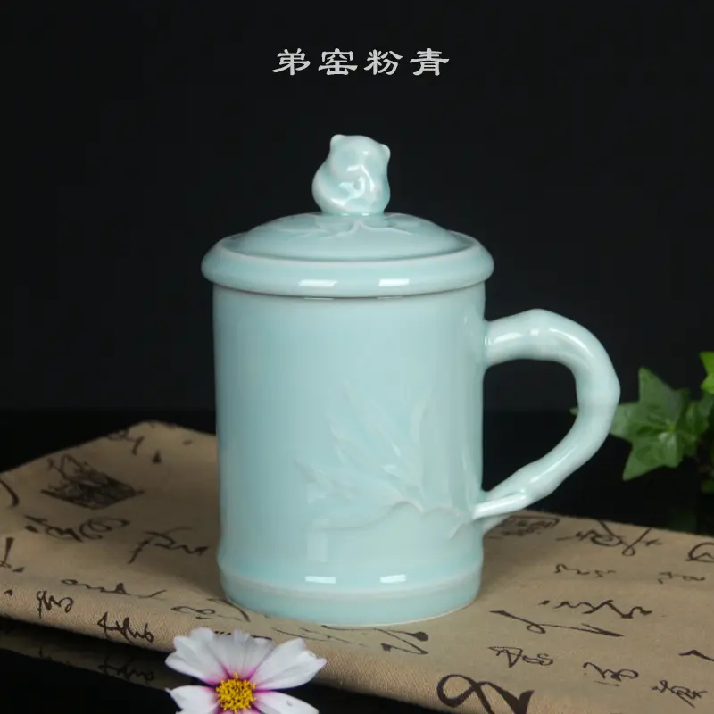 Celadon water Cup purple sand ice crack tea cup ceramic personal tea cup with cover mug coffee cup