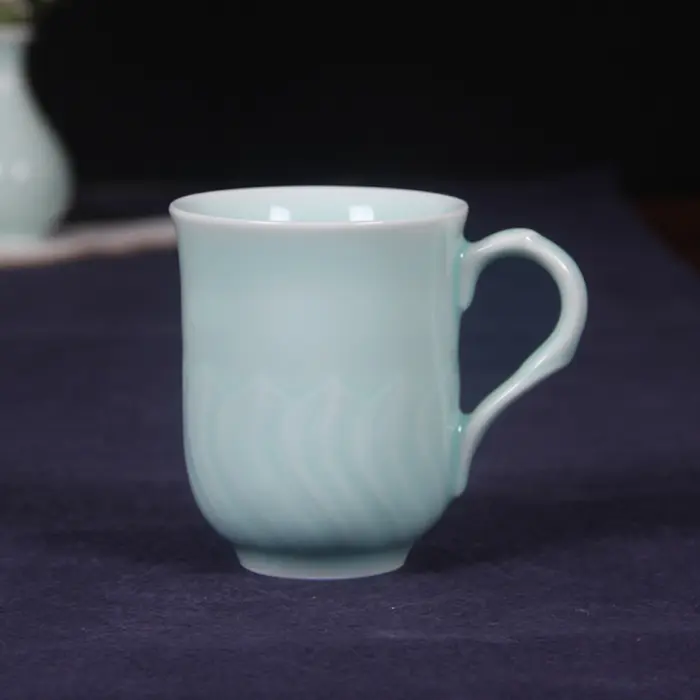 Ceramic water cup tea cup celadon handmade lotus coffee cup casual cup ceramic office cup translucent couple cup single cup