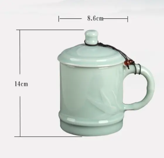 Celadon tea cup ceramic cup with lid tea cup office conference bamboo rhyme cup personal cup coffee cup