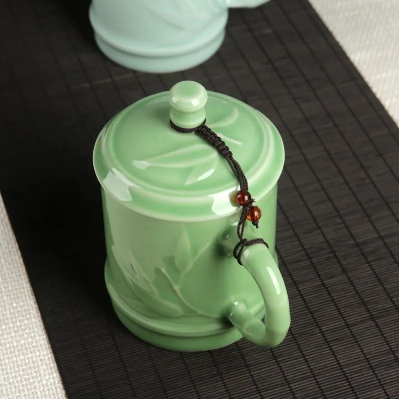Celadon tea cup ceramic cup with lid tea cup office conference bamboo rhyme cup personal cup coffee cup