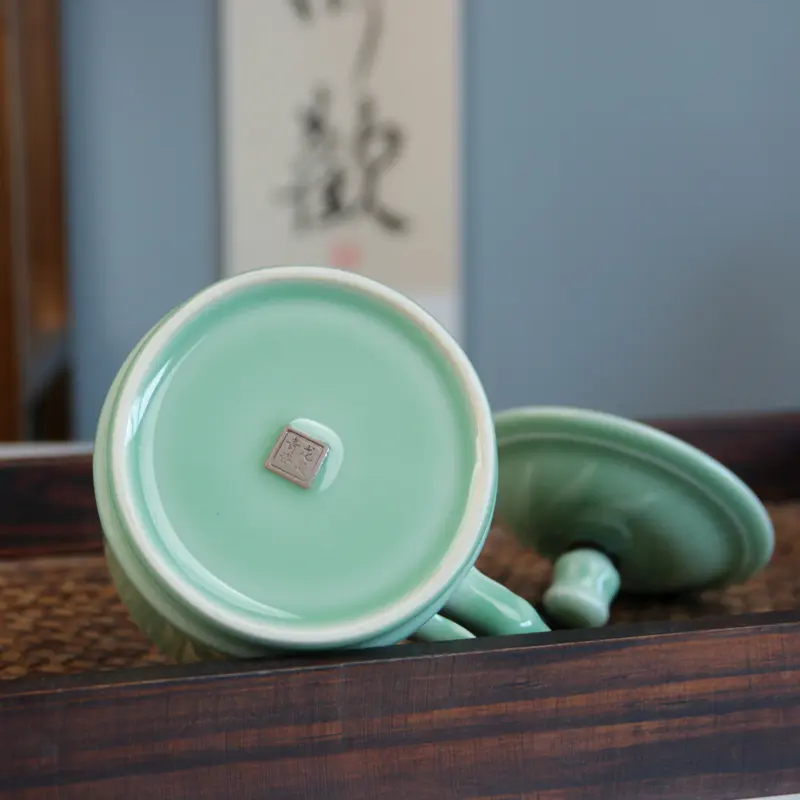Celadon tea cup ceramic cup with lid tea cup office conference bamboo rhyme cup personal cup coffee cup