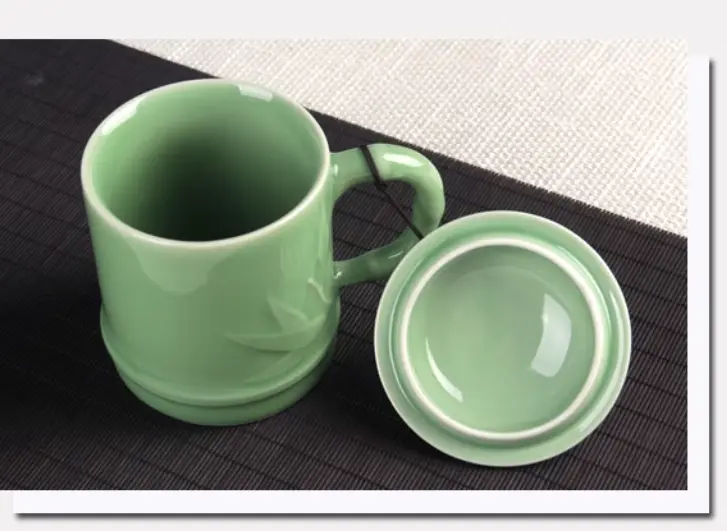 Celadon tea cup ceramic cup with lid tea cup office conference bamboo rhyme cup personal cup coffee cup