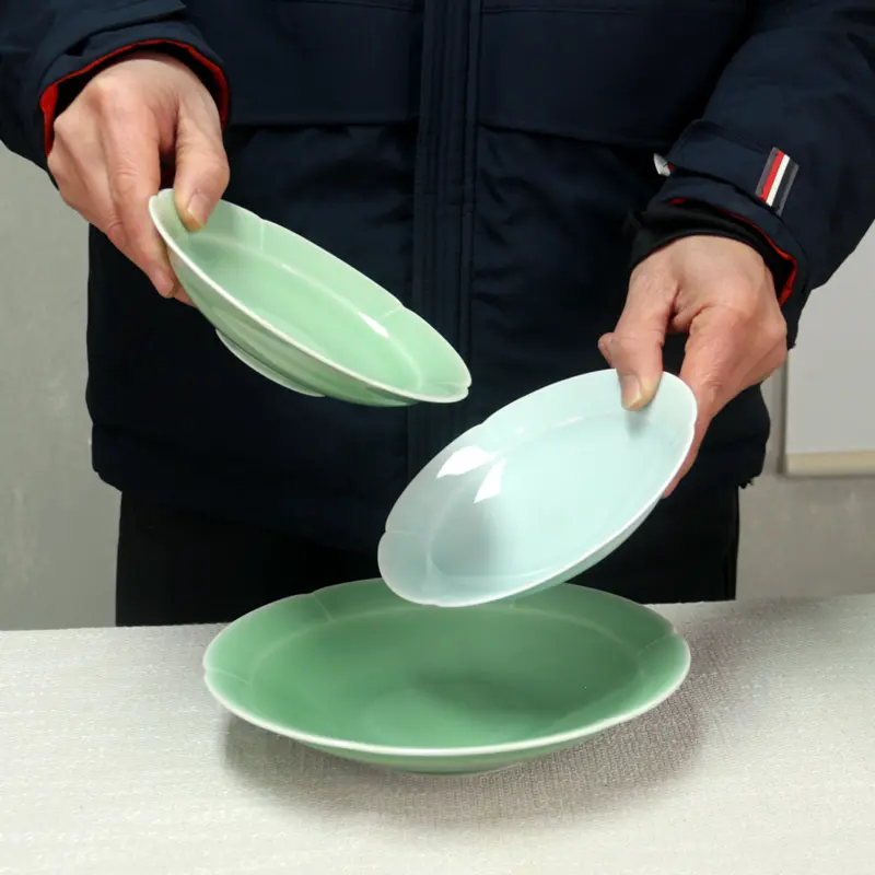Ceramic plate longquan celadon chinoiserie imitation song plate for home dish plate fruit plate tableware deep plate