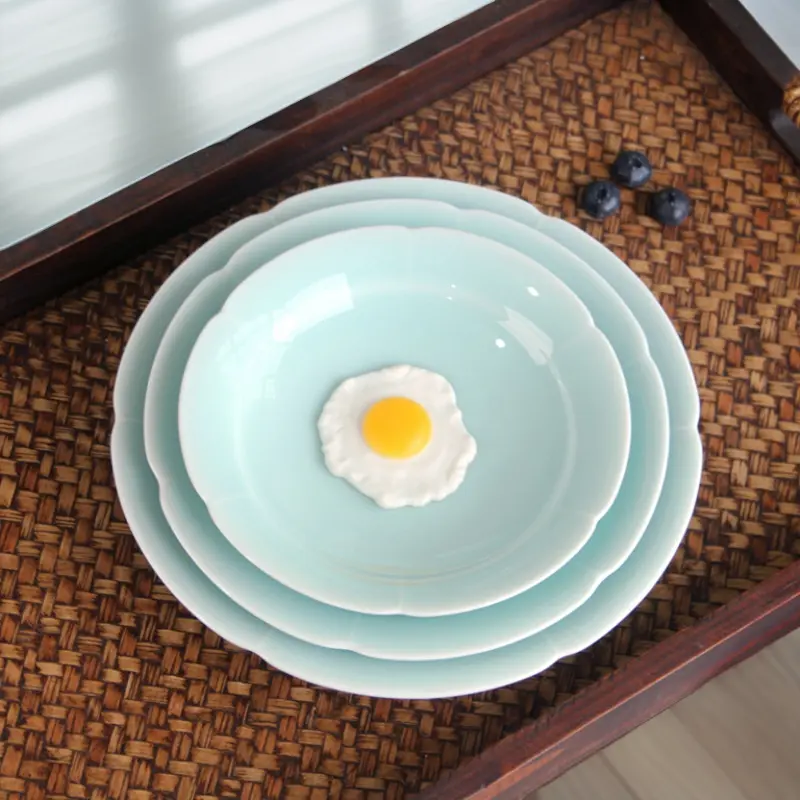 Ceramic plate longquan celadon chinoiserie imitation song plate for home dish plate fruit plate tableware deep plate