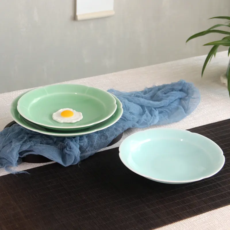 Ceramic plate longquan celadon chinoiserie imitation song plate for home dish plate fruit plate tableware deep plate