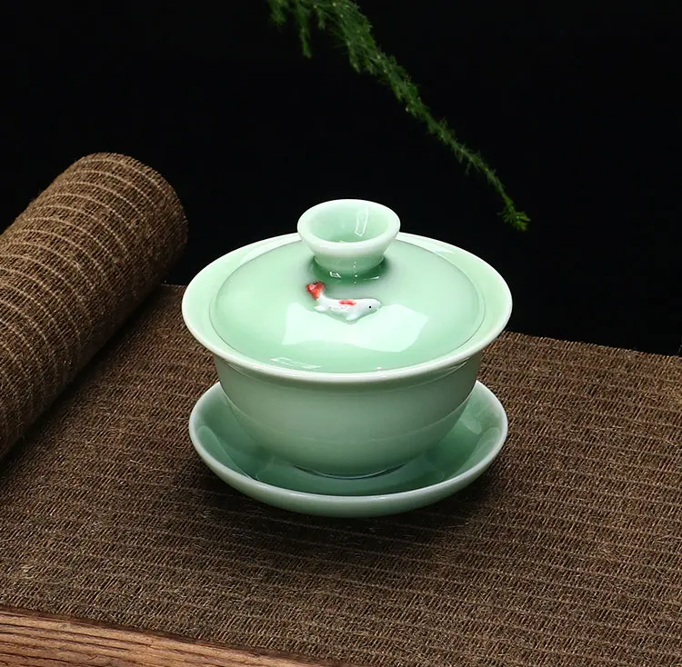 120ML Celadon kung fu tea set suit tureen fish cup tea ceremony six gentlemen longquan celadon three-cai bowl single for home
