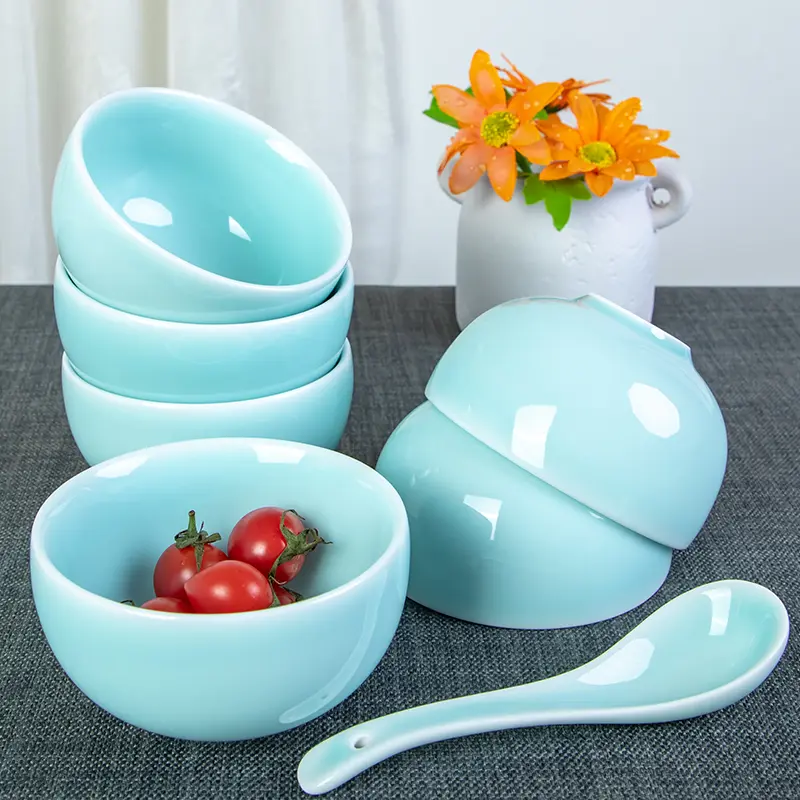 Small for home rice bowl celadon bowl tableware drinking porridge bowl for homepure color longquan ceramic bowl