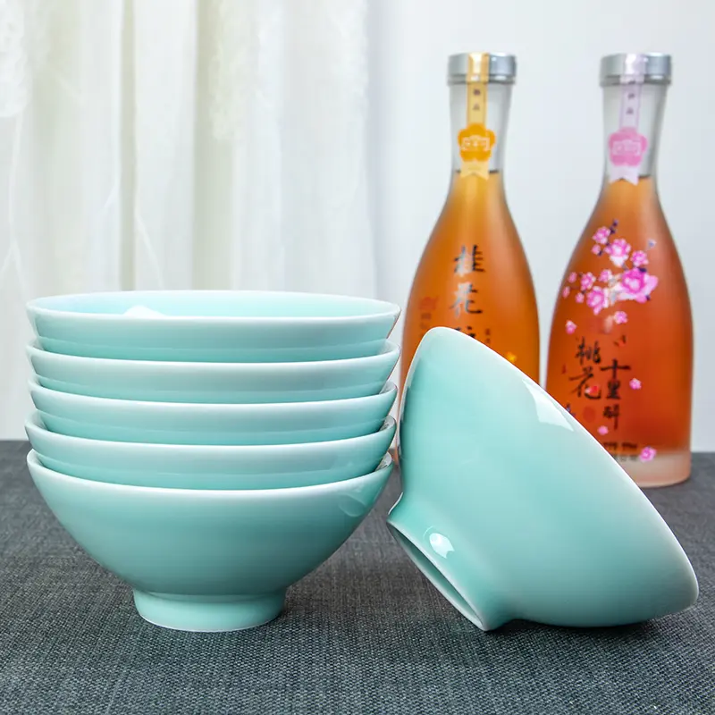 Ceramic 5inch rice bowl celadon bamboo hat bowl antique for home single small wine bowl longquan ice crackle tableware