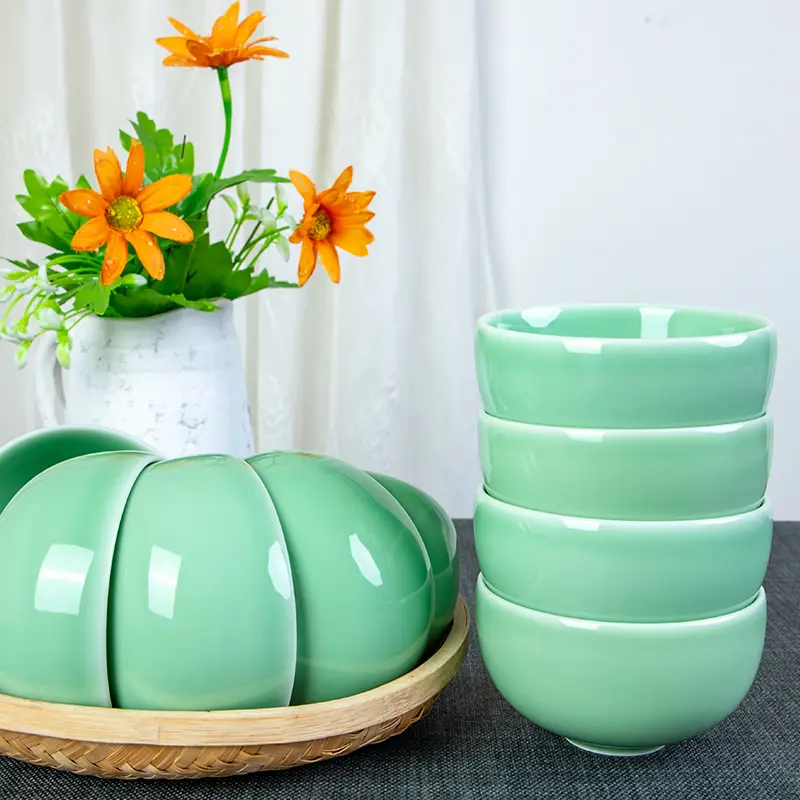 Small for home rice bowl celadon bowl tableware drinking porridge bowl for homepure color longquan ceramic bowl