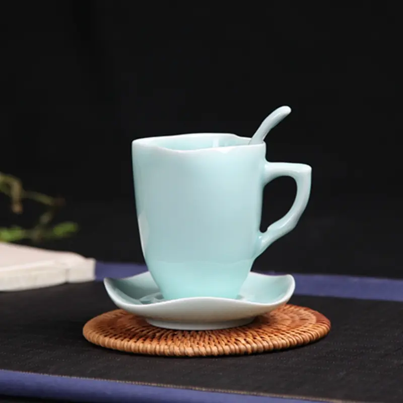 Celadon chinoiserie ceramic cup coffee cup suit milk cup creative three-piece set coffee cup saucer spoon