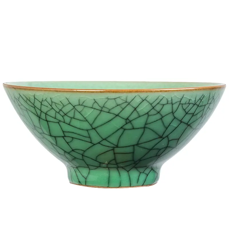 Ceramic 5inch rice bowl celadon bamboo hat bowl antique for home single small wine bowl longquan ice crackle tableware
