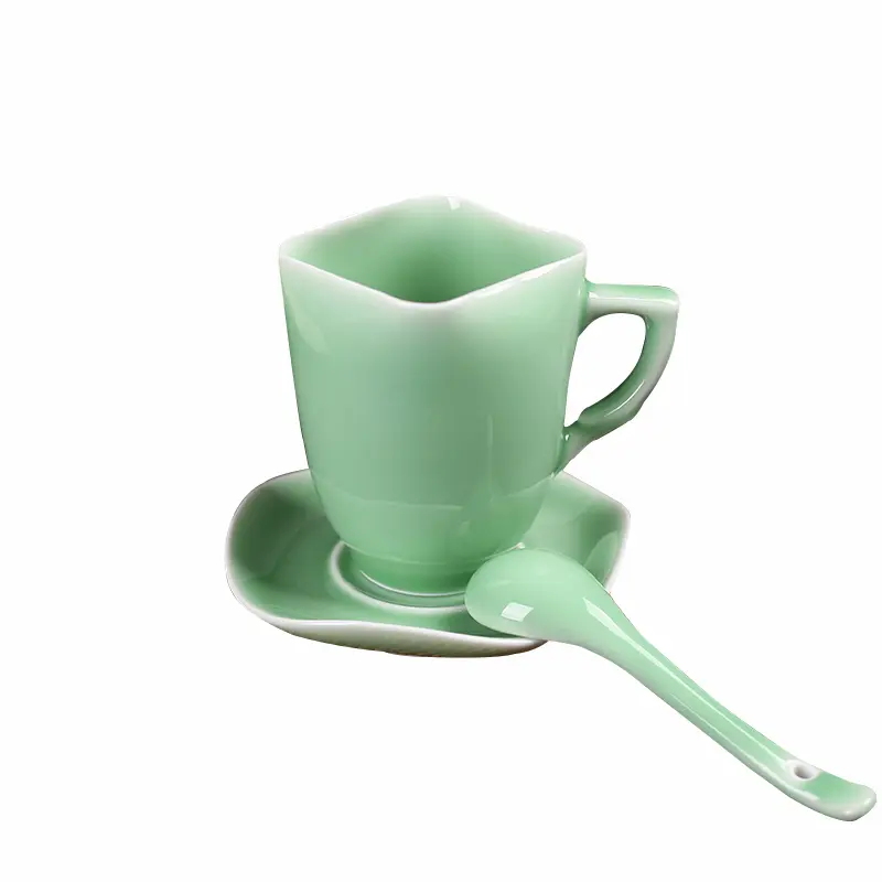 Celadon chinoiserie ceramic cup coffee cup suit milk cup creative three-piece set coffee cup saucer spoon