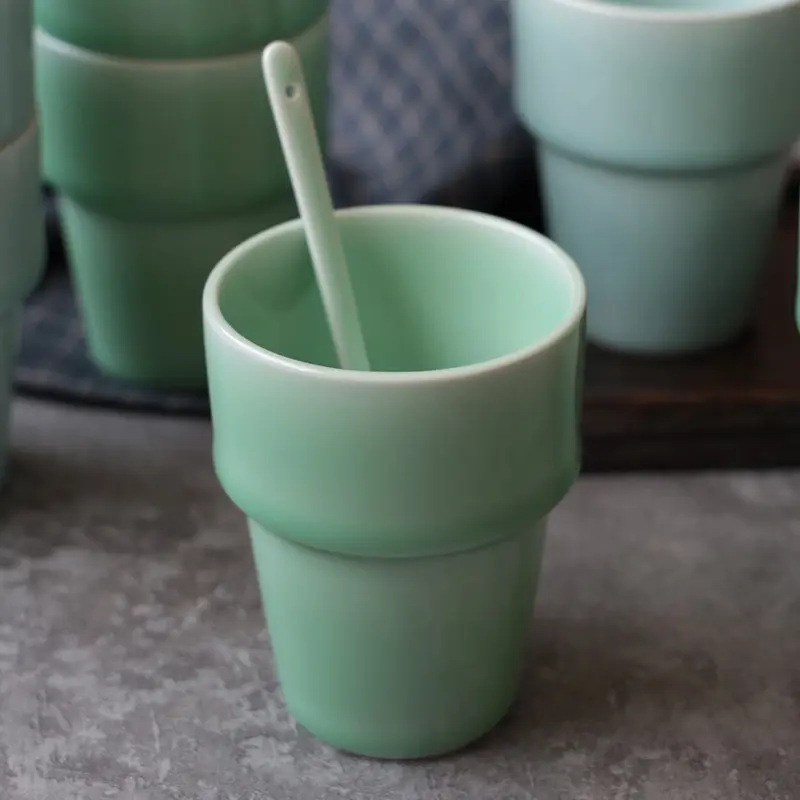 Ceramic water cup coffee cup celadon stacked cup tea cup 210ml water cup office cup hotel restaurant tea cup for home mouth cup