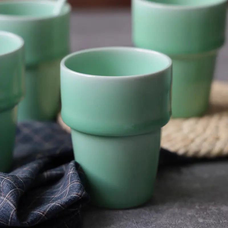 Ceramic water cup coffee cup celadon stacked cup tea cup 210ml water cup office cup hotel restaurant tea cup for home mouth cup