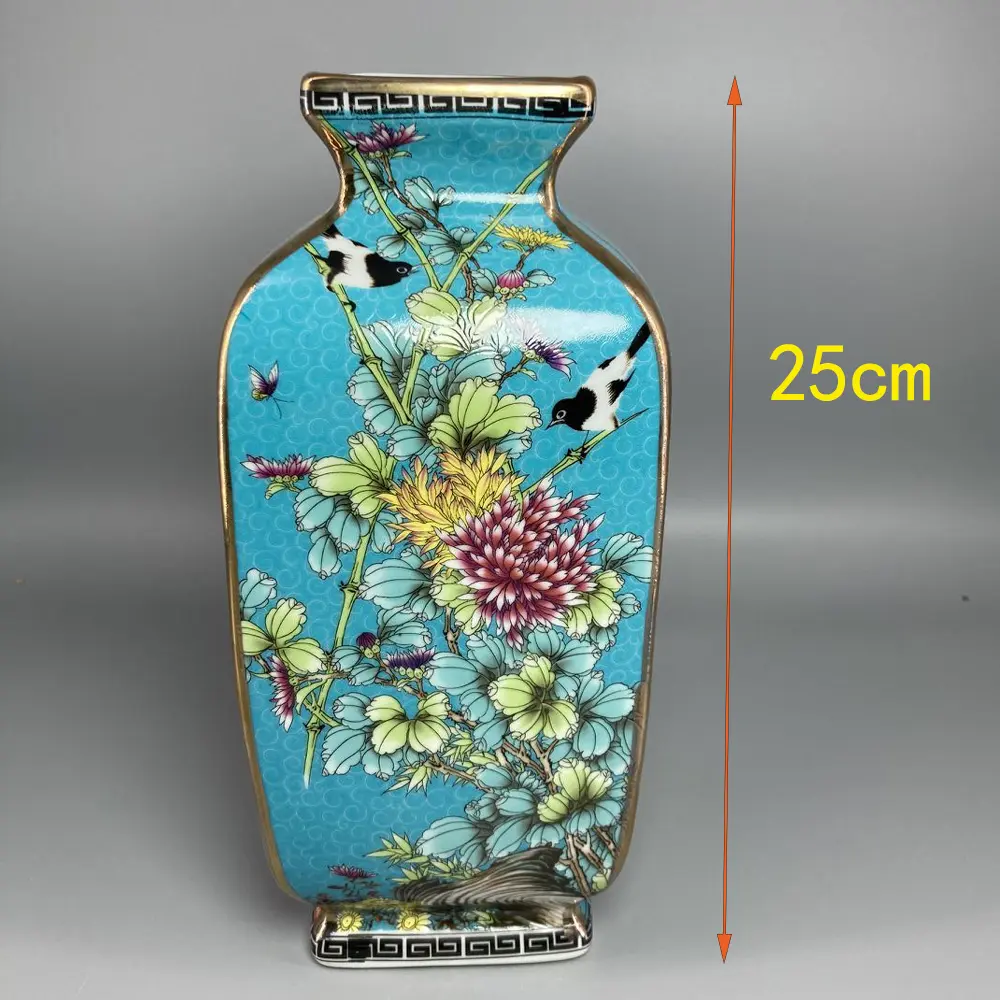 Flower and Bird Vases, Antique Porcelain, Porcelain, Antique Porcelain, Qianlong, Enamel Painting, Golden Square