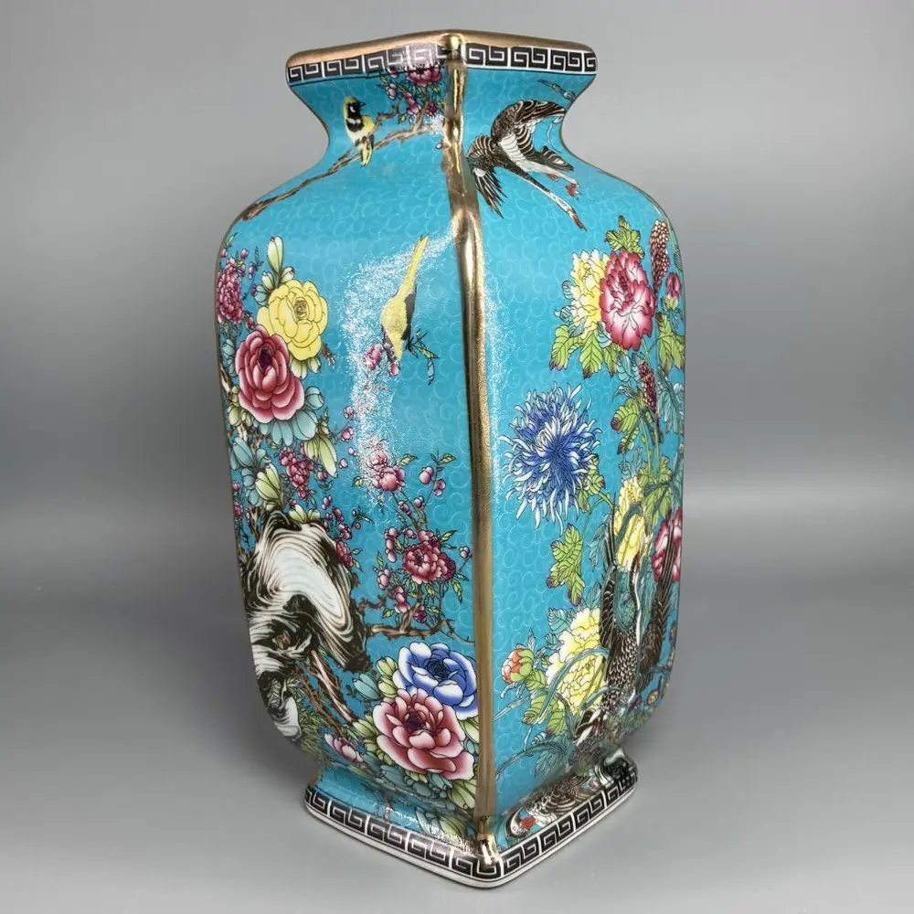 Flower and Bird Vases, Antique Porcelain, Porcelain, Antique Porcelain, Qianlong, Enamel Painting, Golden Square