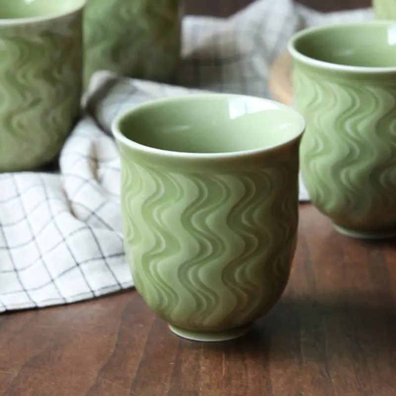 Ceramic cup celadon single cup tea cup master cup corrugated water cup ceramic office cup for home hotel club cup 150ml