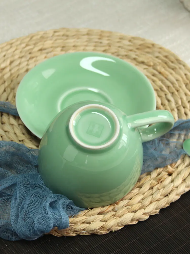 Celadon coffee cup ceramic hit style coffee set suit classic european style with small spoon creative pure color