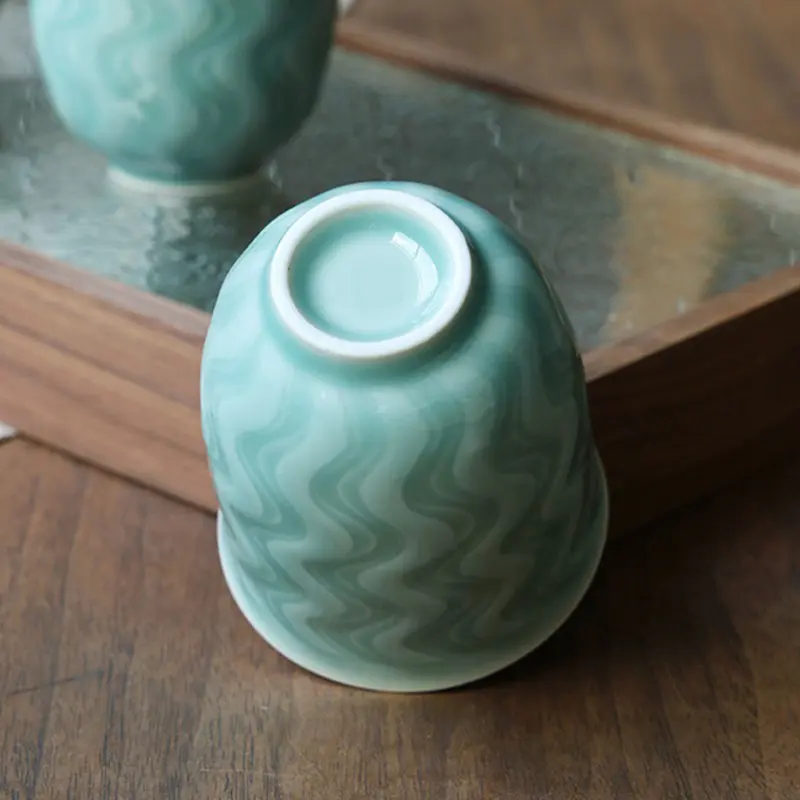Ceramic cup celadon single cup tea cup master cup corrugated water cup ceramic office cup for home hotel club cup 150ml