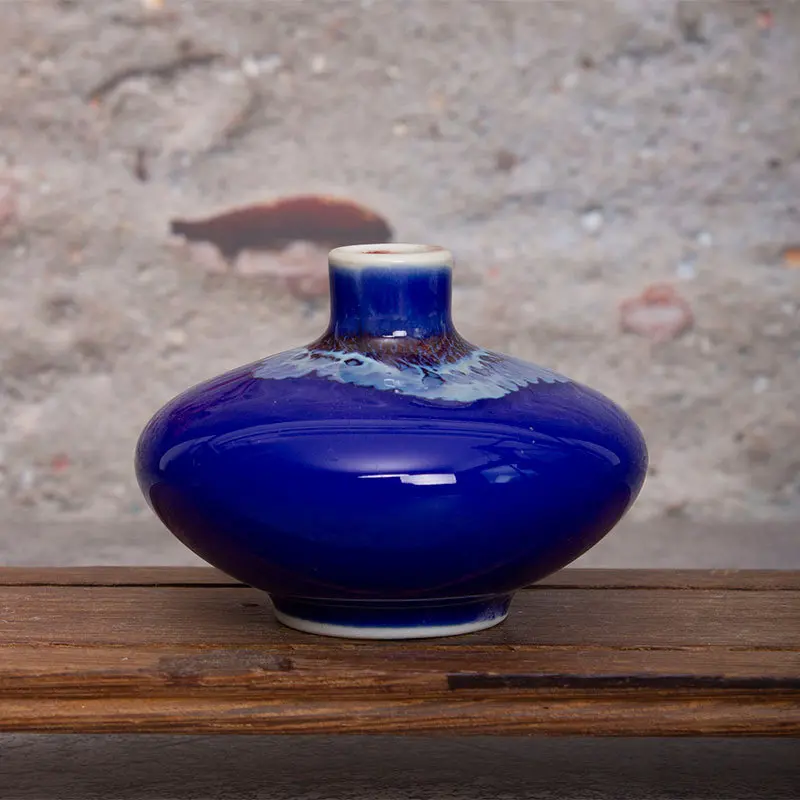Small Ceramic Vase,Crack Glaze Kiln, Blue Glaze, Fresh Curio Shelf Ornaments, Gift Decoration Vases, Room Home Decor, Florero