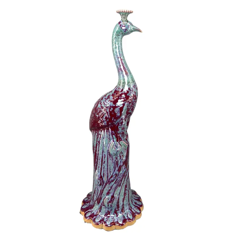 Porcelain Peacock Statue Sculpture, Ceramic Animal Statue, Room Decoration, Handicraft Decoration, High 49 cm